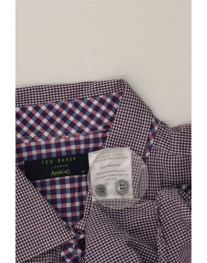 Ted Baker Camisa formal para hombre Talla 17 Algodón a cuadros morado grande