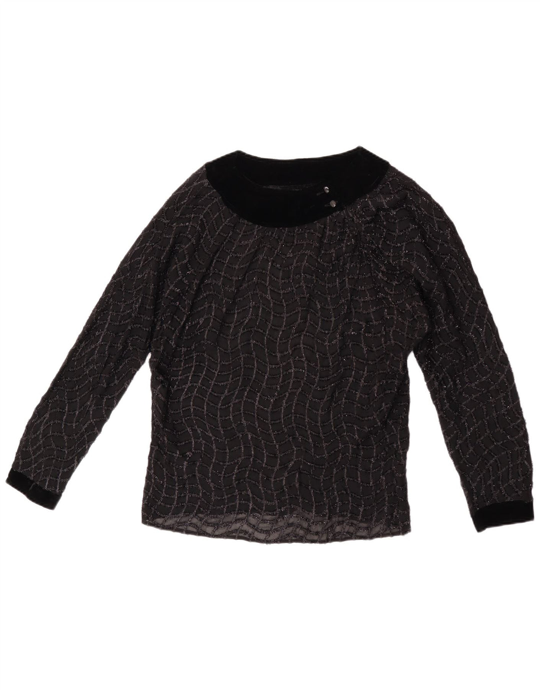 Vintage mujer ver a través de blusa Top Reino Unido 16 grande negro rayas
