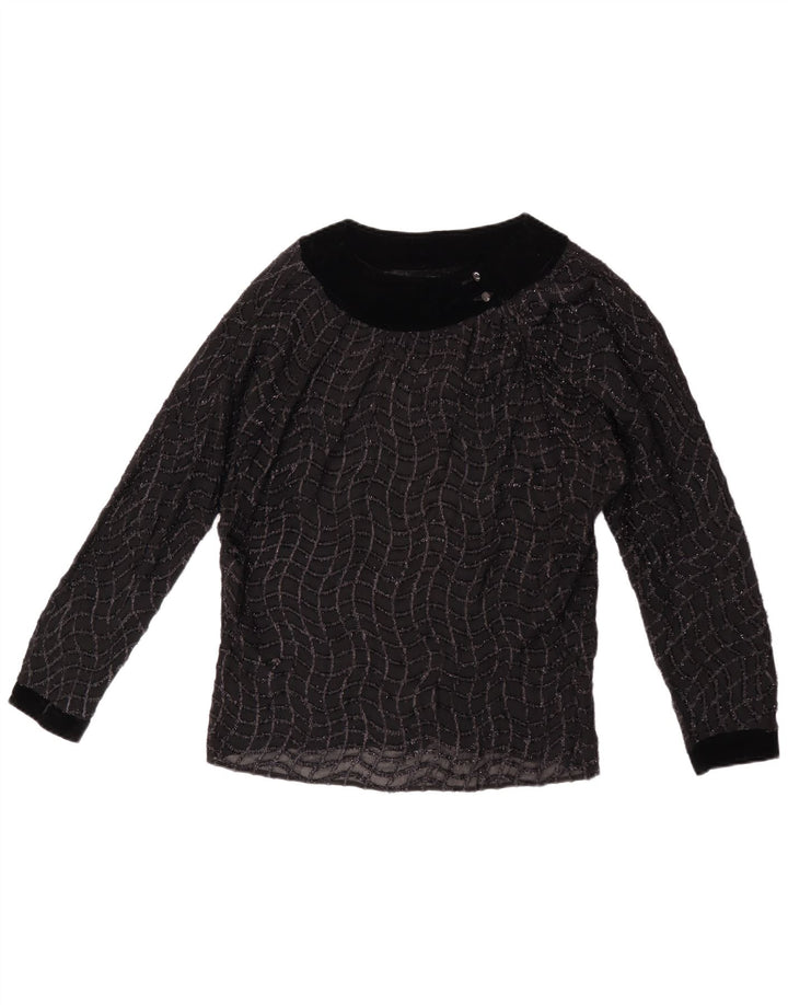 Vintage mujer ver a través de blusa Top Reino Unido 16 grande negro rayas