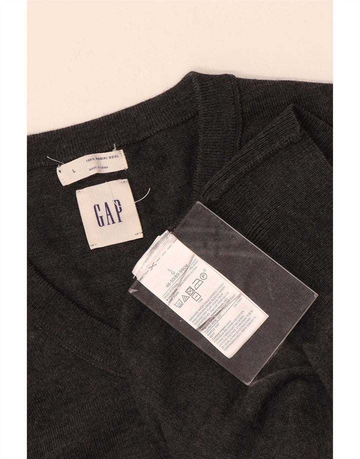 Gap Jersey con cuello en V para hombre de lana gris grande