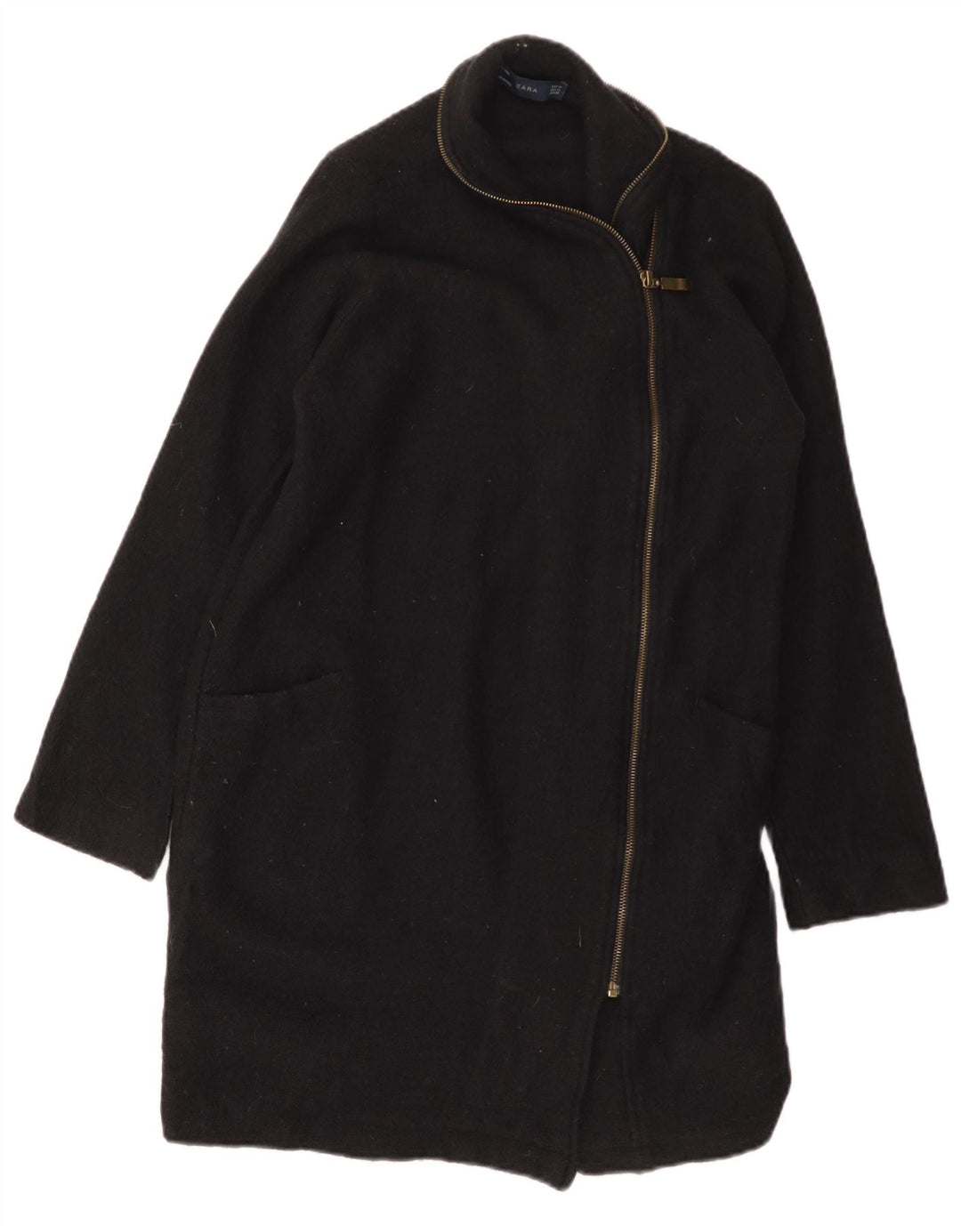 Abrigo ZARA Mujer UK 44 Mediano Lana Negra