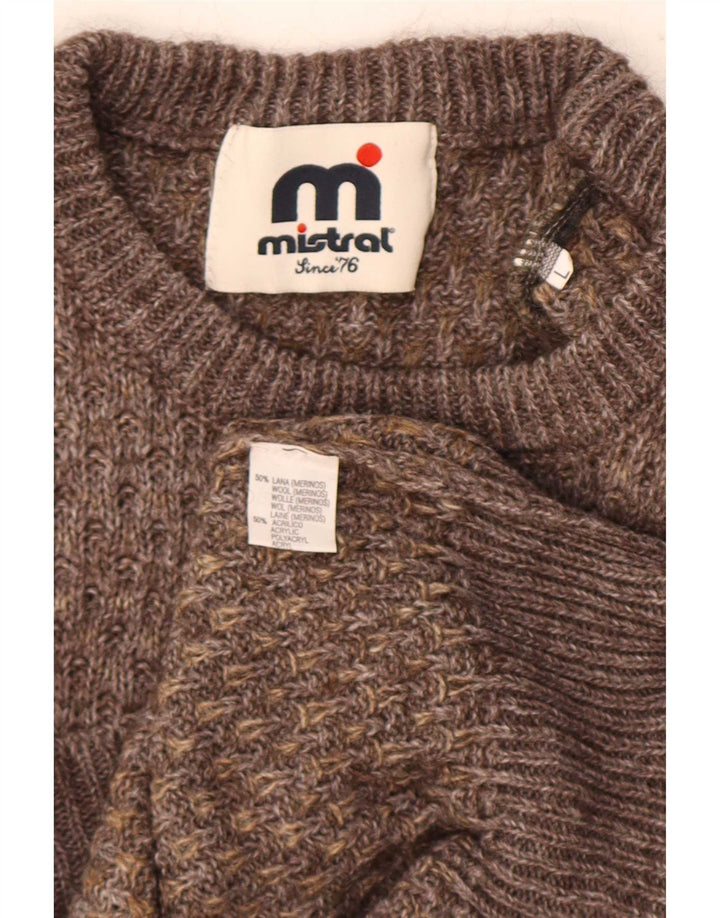 Mistral - Jersey de cuello redondo para hombre, talla grande, lana marrón