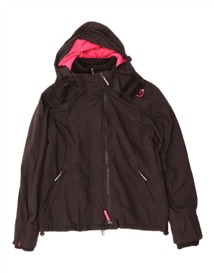 SUPERDRY Chaqueta cortavientos con capucha para mujer, talla 40, color negro