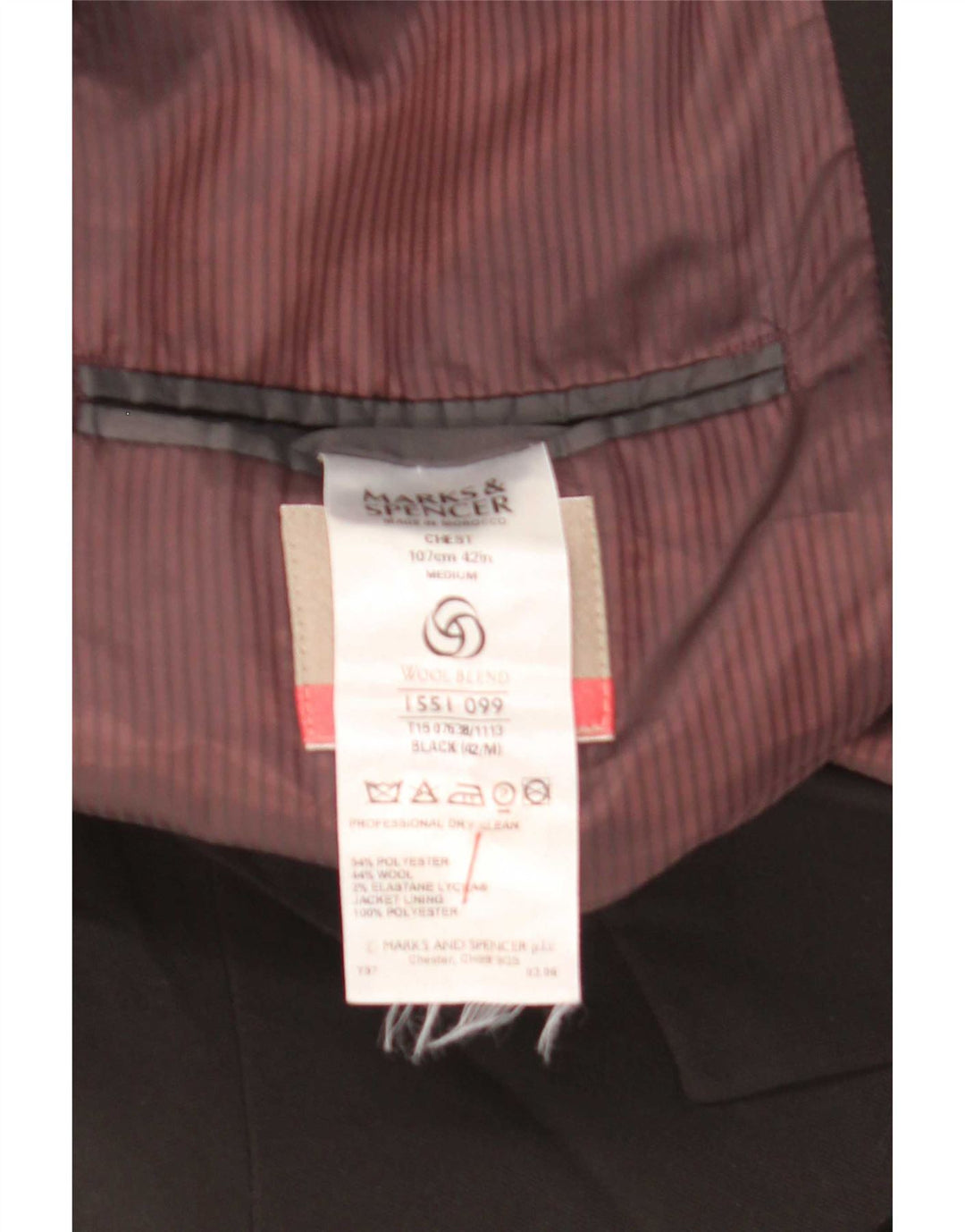 Marks & Spencer Chaqueta tipo blazer de 3 botones para hombre UK 42 Grande Poliéster negro