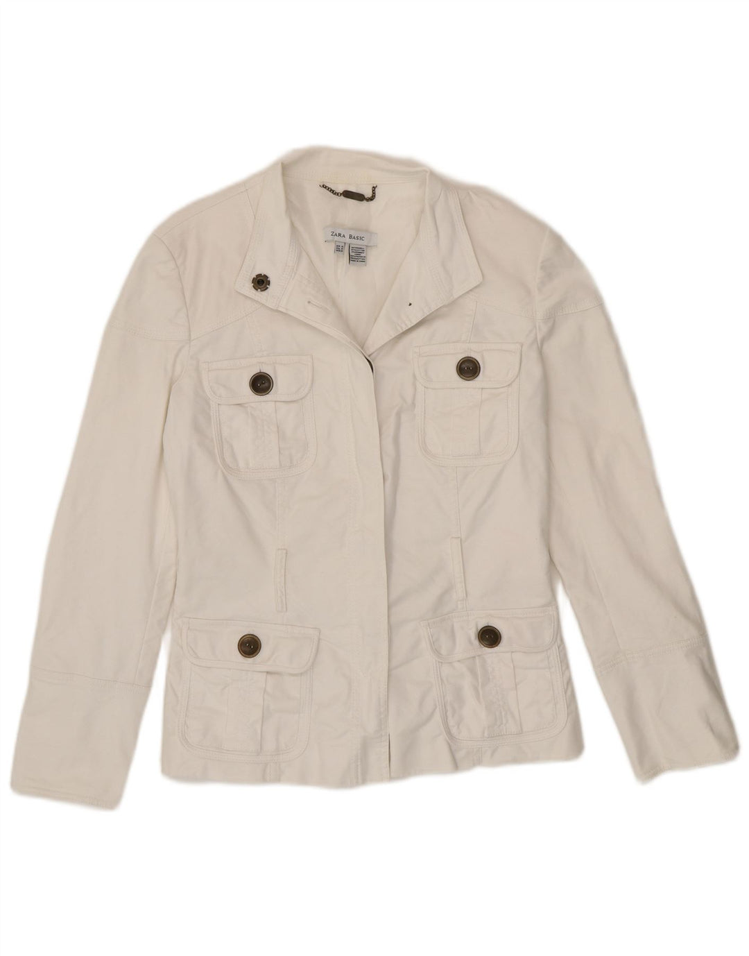 Zara Mujer Utility Blazer Chaqueta UK 12 Mediana Algodón Blanco