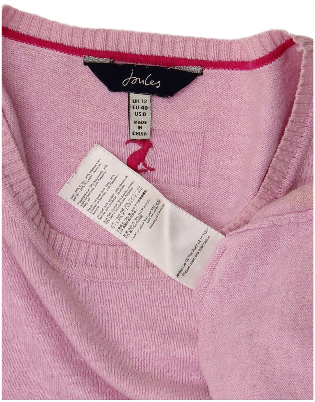 Jersey Joules para mujer con cuello barco, talla 40, algodón rosa medio