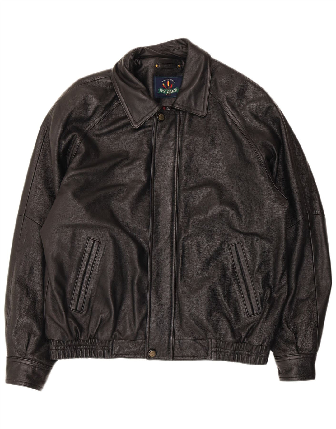 Ivy Crew Chaqueta de cuero para hombre UK 40 Large Black