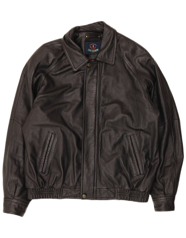 Ivy Crew Chaqueta de cuero para hombre UK 40 Large Black