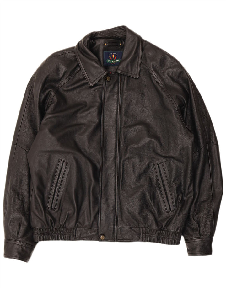Ivy Crew Chaqueta de cuero para hombre UK 40 Large Black