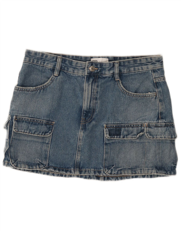 Zara Mujer Falda Cargo Vaquera Grande W32 Algodón Azul