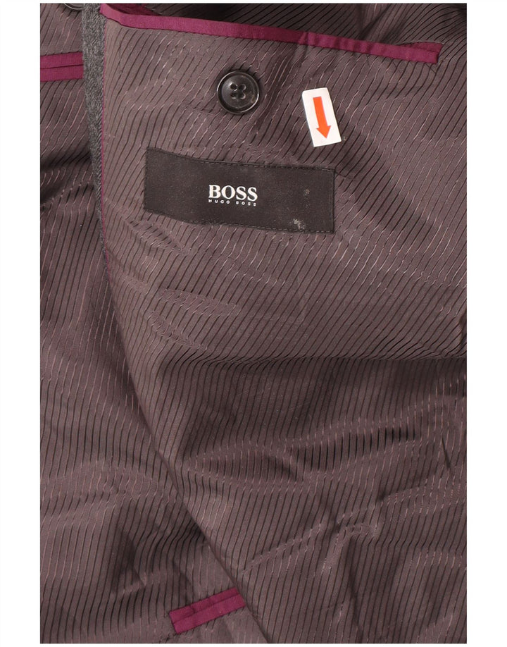 HUGO BOSS Mens 2 Button Blazer Jacket IT 48 Medium Grey Herringbone