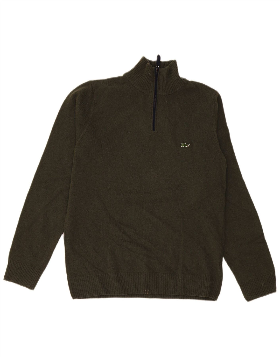 Lacoste - Jersey para hombre con cremallera y cuello, talla 4, mediana, color caqui, lana nueva