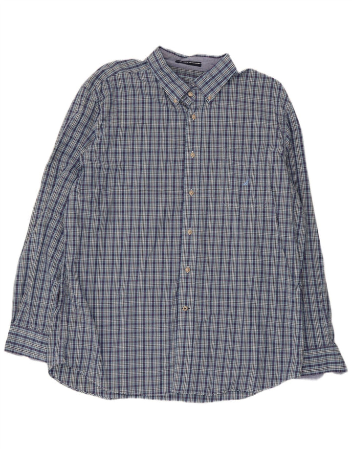 Nautica Camisa Hombre XL Azul Cuadros Algodón