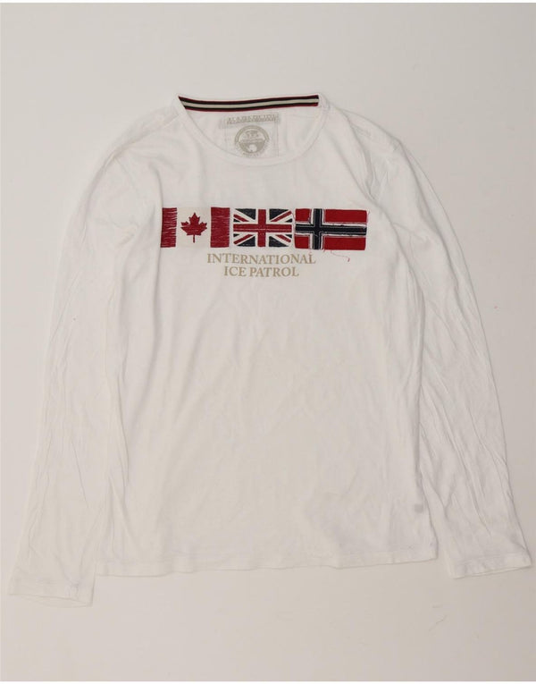 Napapijri Mens Graphic Top Manga Larga Grande Blanco