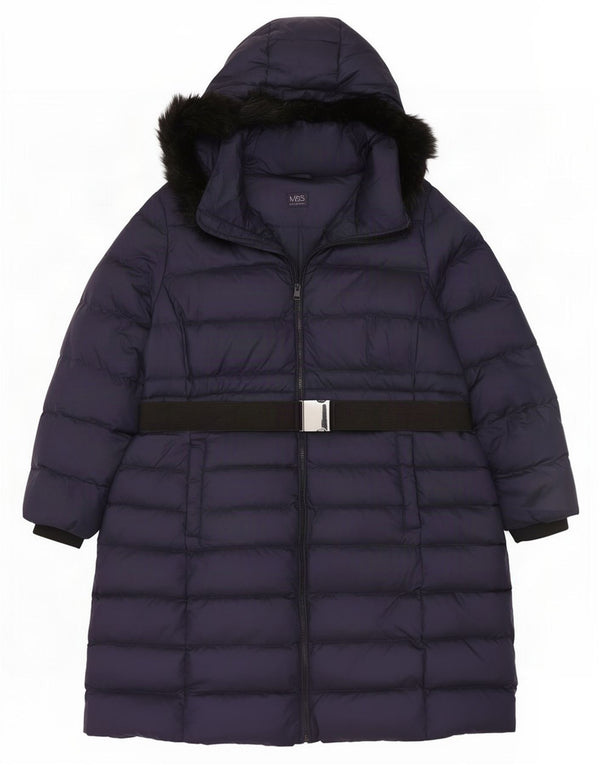 Marks & Spencer Abrigo acolchado con capucha para mujer UK 22 3XL Poliamida azul marino