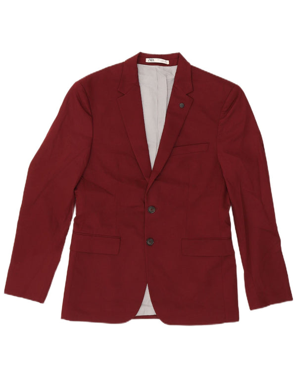 Zara Chaqueta tipo blazer de 2 botones para hombre EU 46 Small Borgoña Viscosa