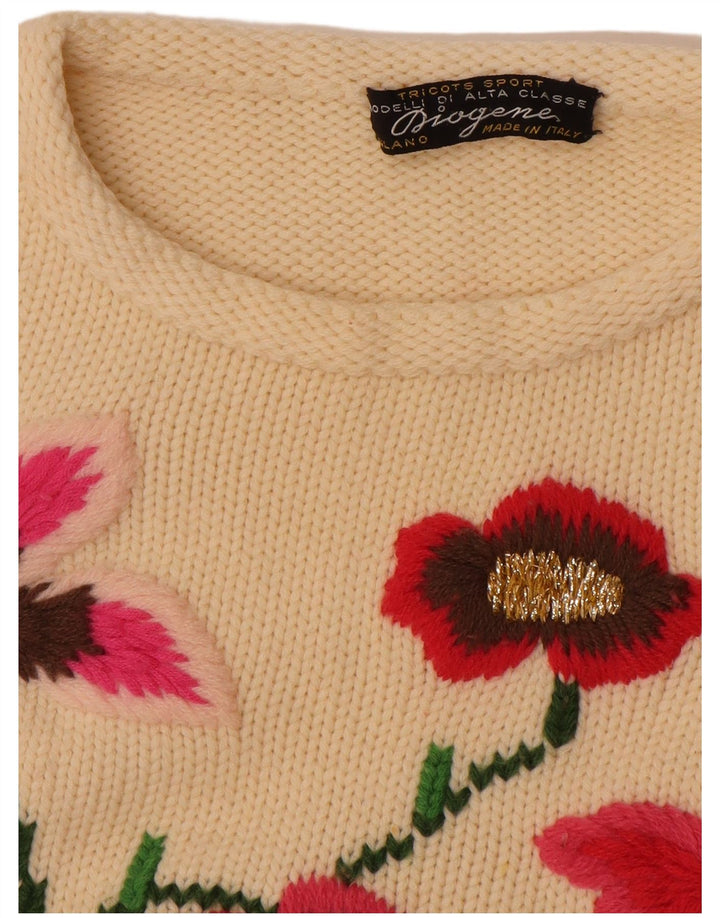 Vintage mujer cuello redondo jersey suéter Reino Unido 14 medio apagado blanco floral