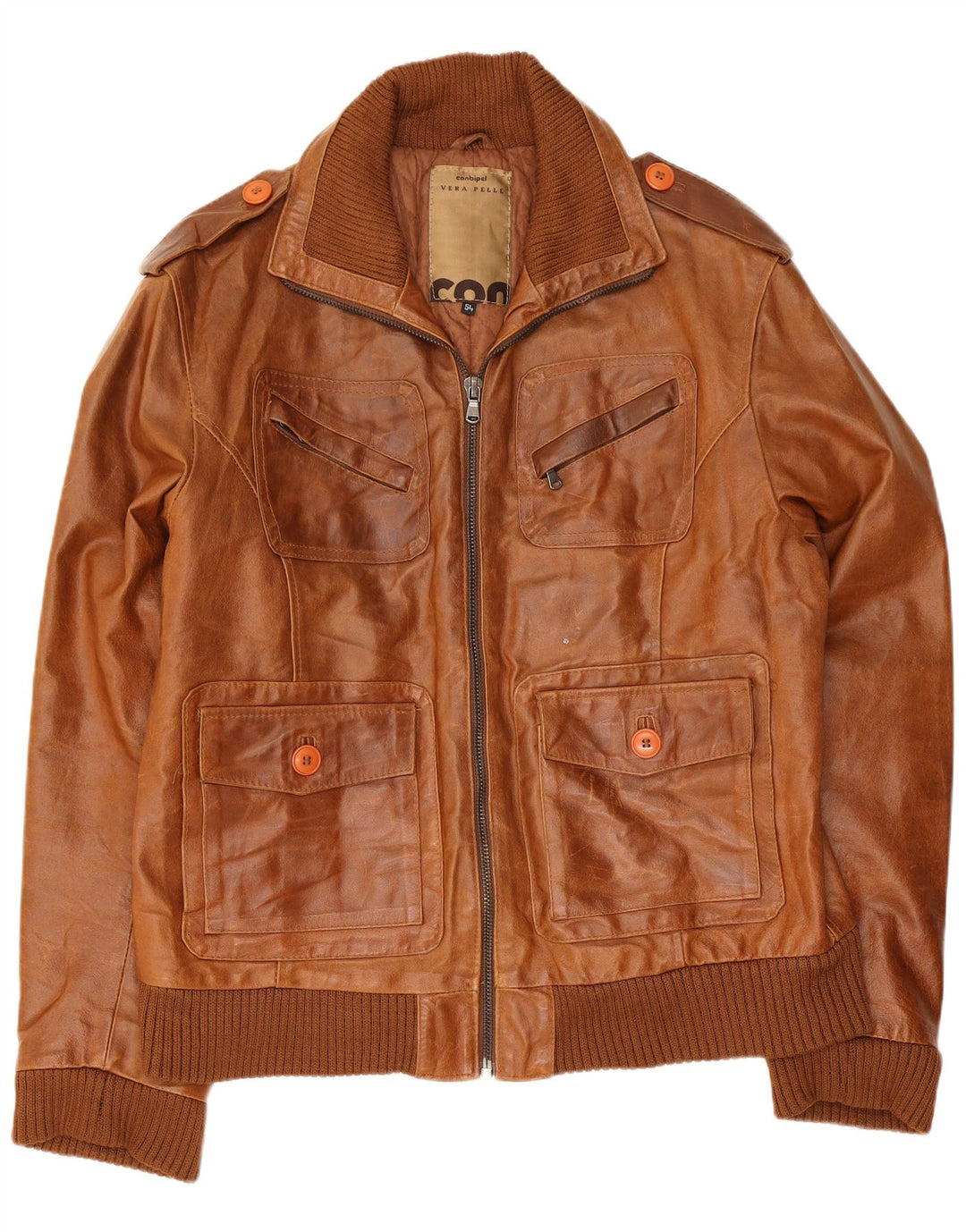 Conbipel Chaqueta Militar De Cuero Hombre IT 54 XL Marrón