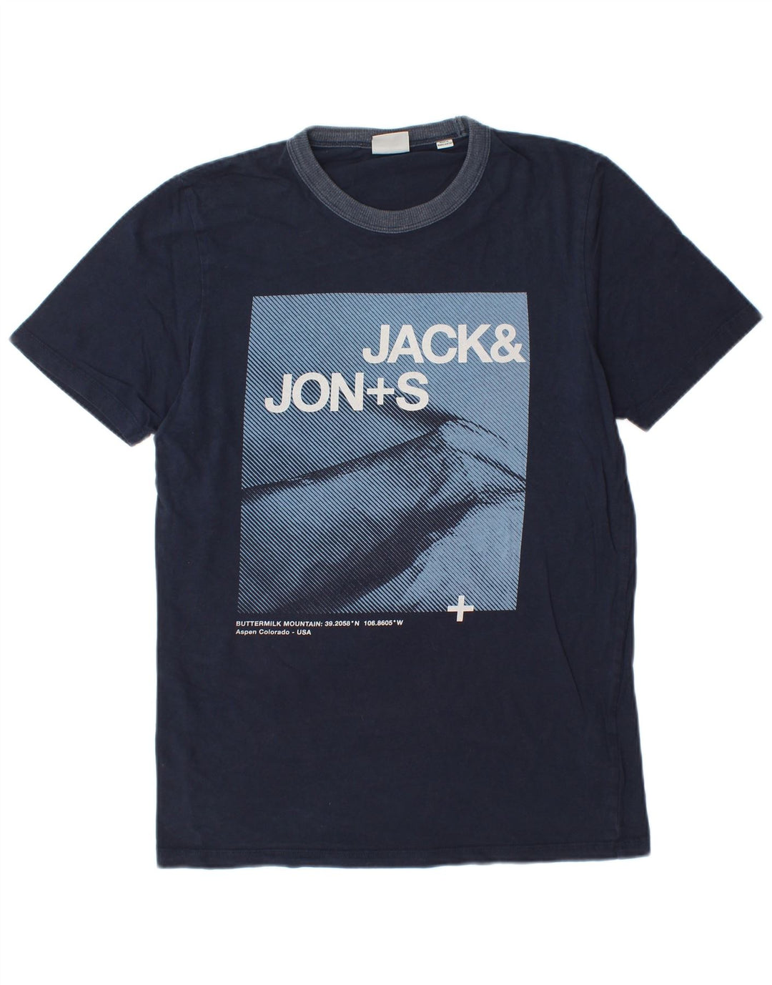 JACK & JONES Hombre Camiseta Gráfica Top Medium Azul Marino Algodón