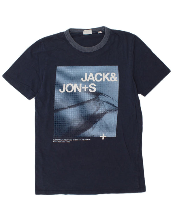 JACK & JONES Hombre Camiseta Gráfica Top Medium Azul Marino Algodón