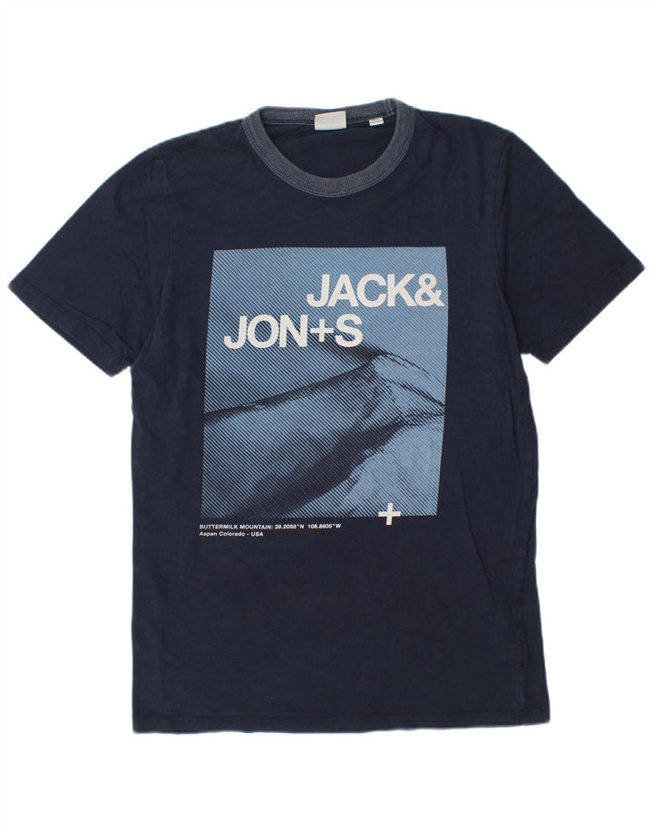 JACK & JONES Hombre Camiseta Gráfica Top Medium Azul Marino Algodón