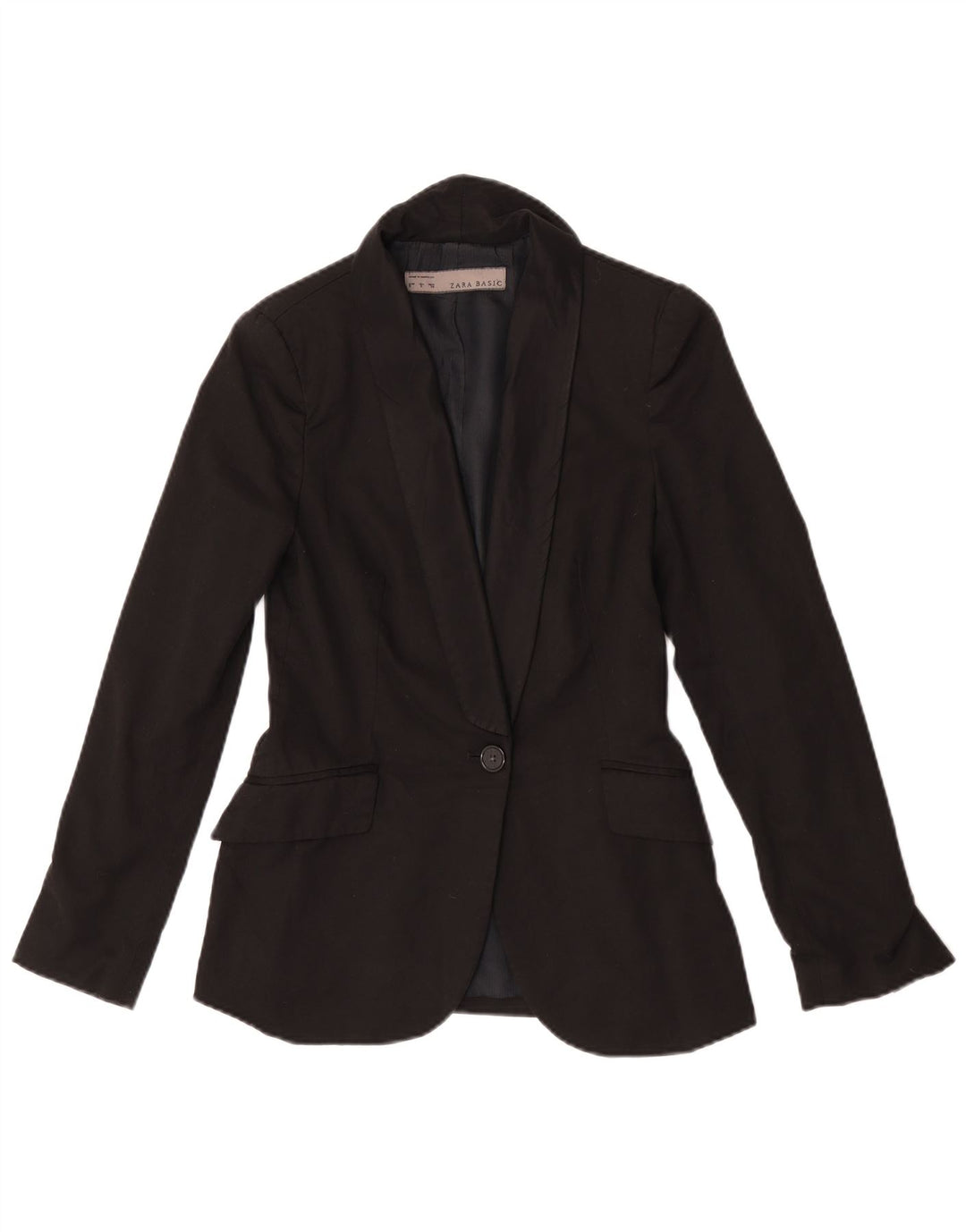 Zara Mujer Chaqueta Blazer De 1 Botón UK 10 Small Poliéster Negro