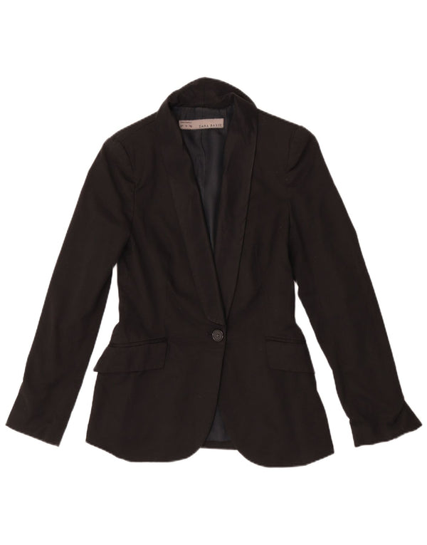 Zara Mujer Chaqueta Blazer De 1 Botón UK 10 Small Poliéster Negro