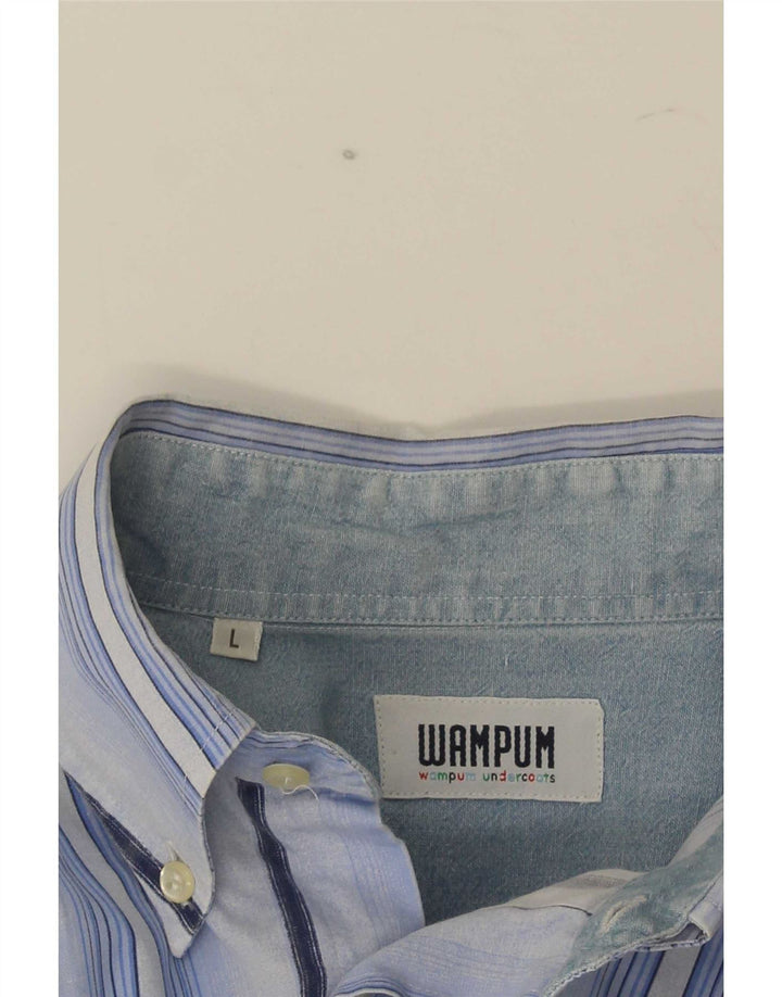 Wampum Camisa De Hombre Grande De Algodón A Rayas Azul
