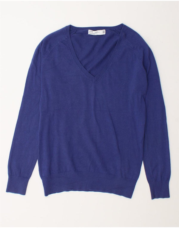 Zara Mujer Jersey con Cuello en V Jersey UK 40 XL Algodón Azul