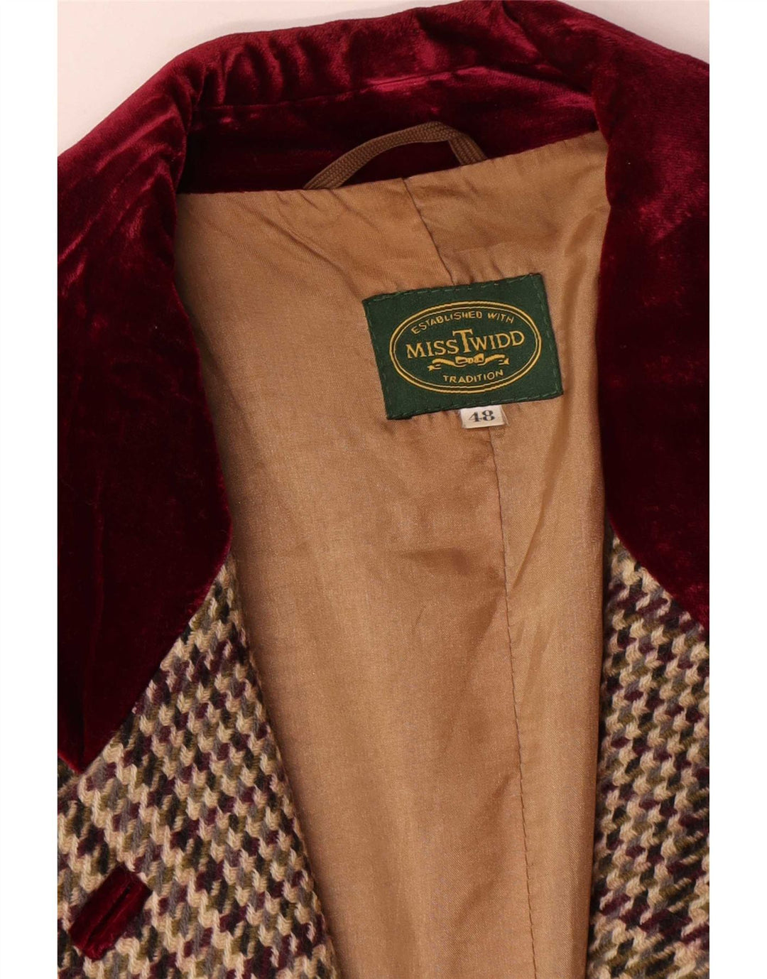 Vintage mujer 3 botones Blazer chaqueta IT 48 XL beige comprobar lana virgen