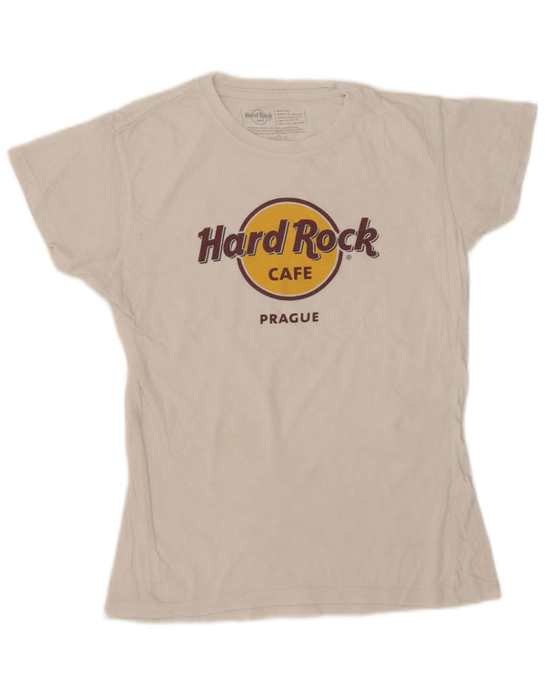 Hard Rock Cafe Womens Prague Graphic T-Shirt Top UK 12 Medium White Cotton
