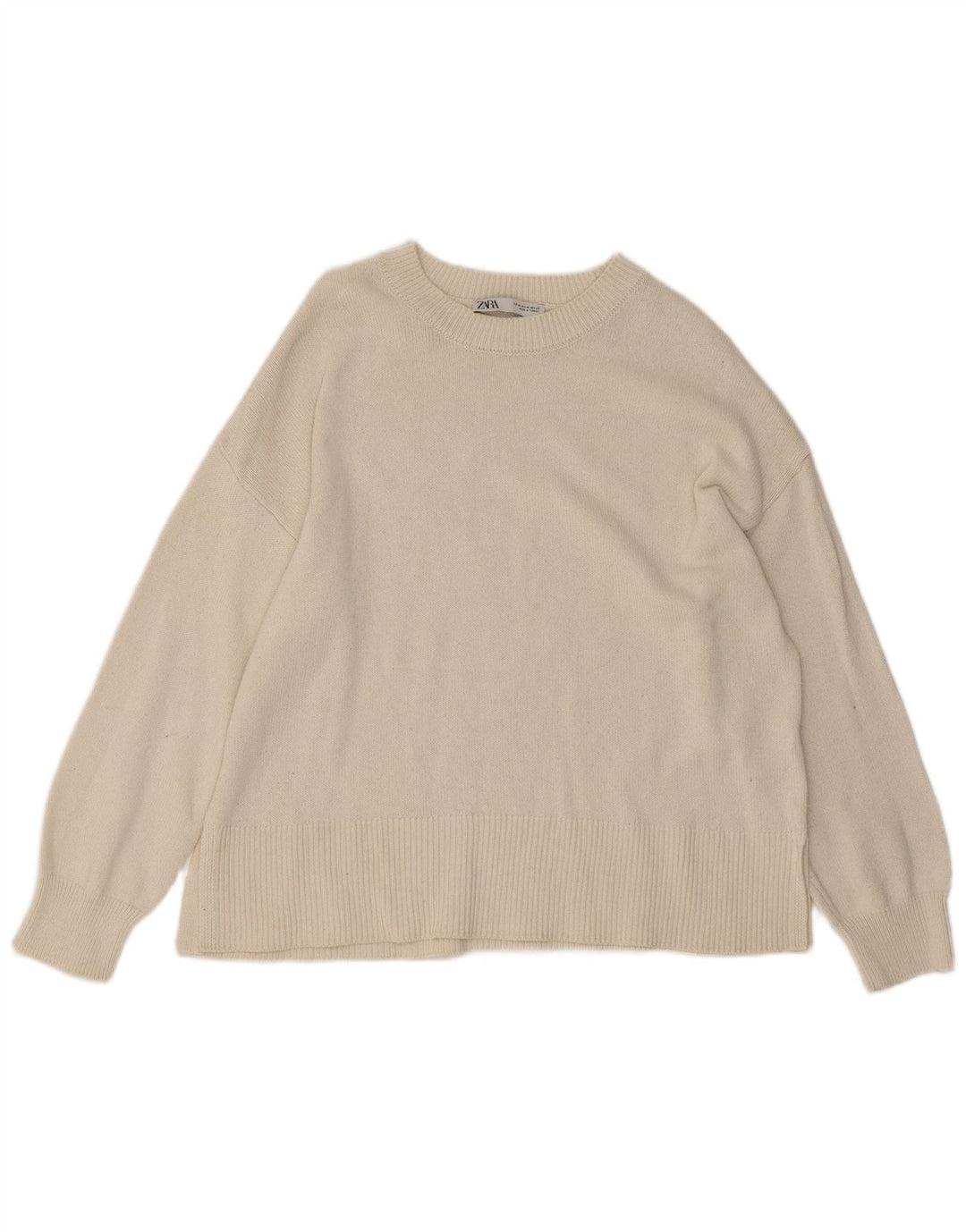 Zara Mujer Jersey De Gran Tamaño Con Cuello Barco UK 14 Medium Off White