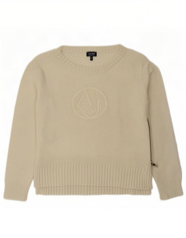 Armani Jersey con cuello barco gráfico para mujer EU 42 Large Off White Wool