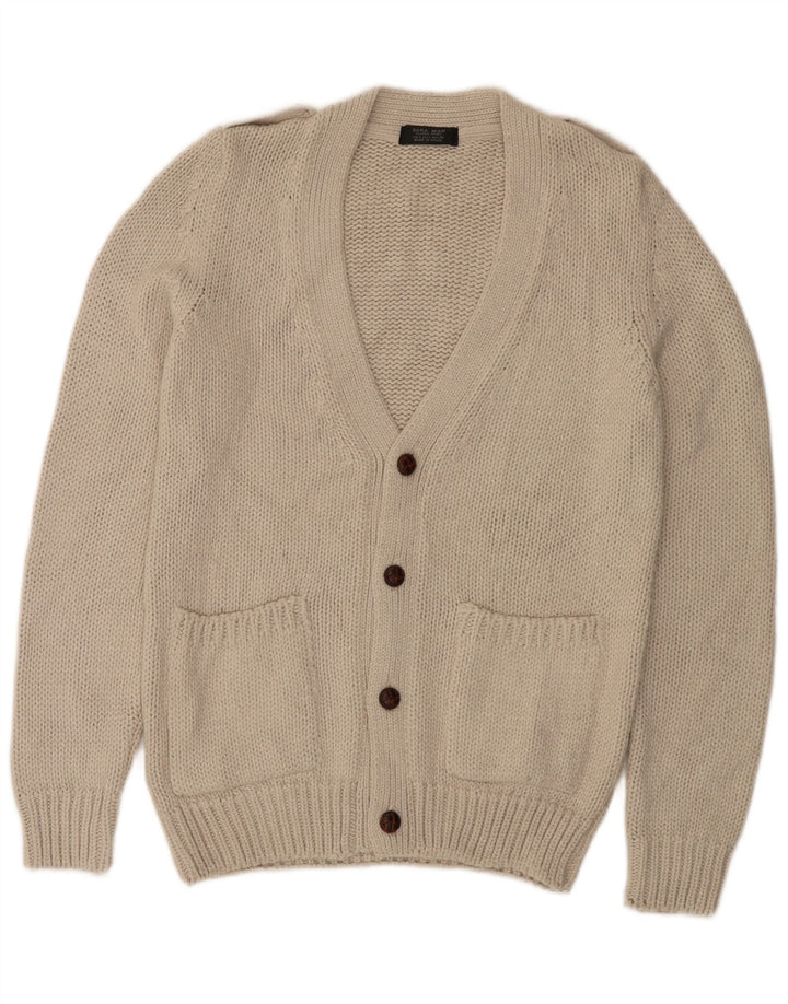 Zara Hombre Cárdigan Suéter Grande Acrílico Beige