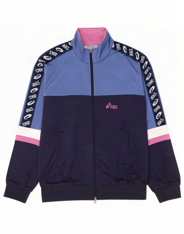 Asics Chaqueta superior de chándal con gráfico para hombre IT 52 Large Azul marino Colorblock