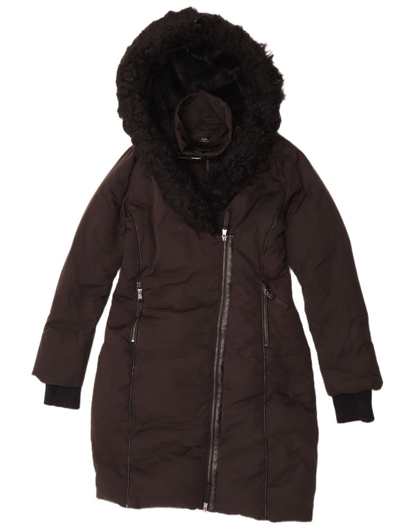 Zara Mujer Abrigo Acolchado Con Capucha UK 40 Small Poliéster Negro