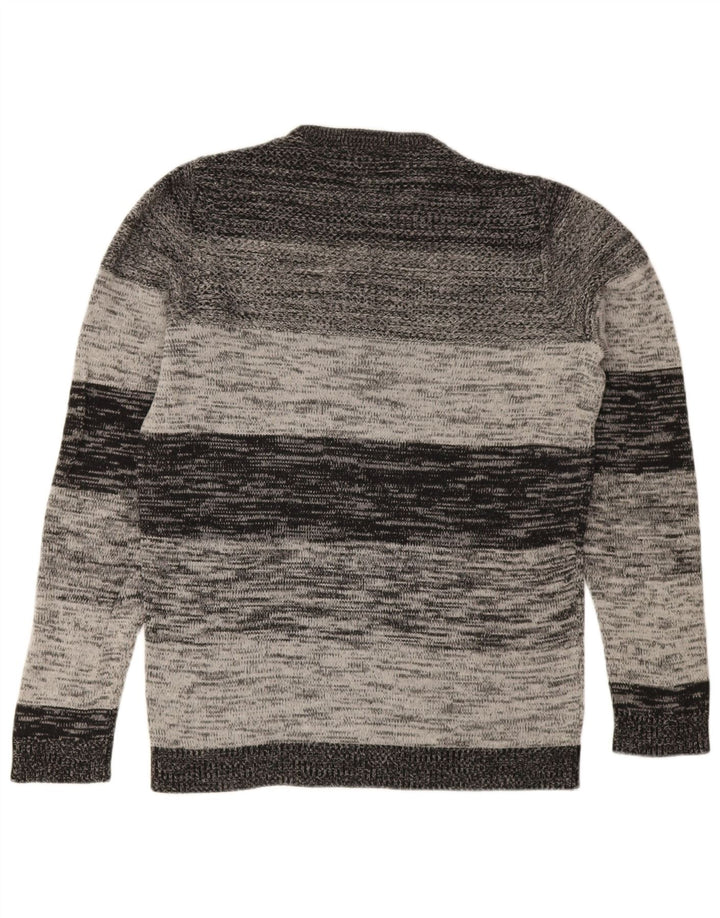 Jack & Jones Jersey con cuello redondo para hombre, talla pequeña, gris, a rayas