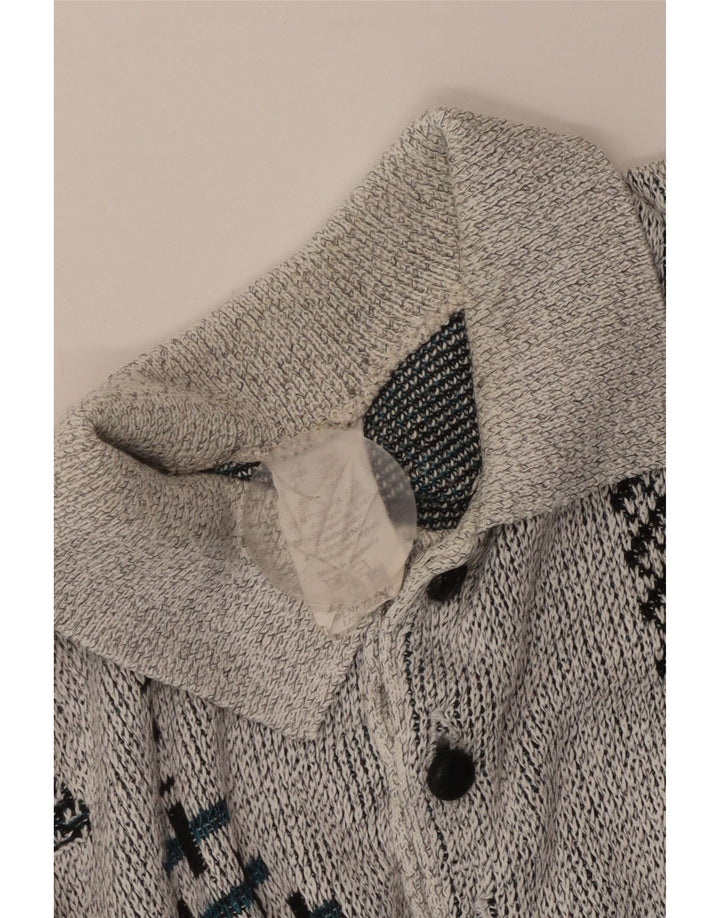 Vintage hombres polo cuello jersey suéter Reino Unido 38/40 gris medio geométrico