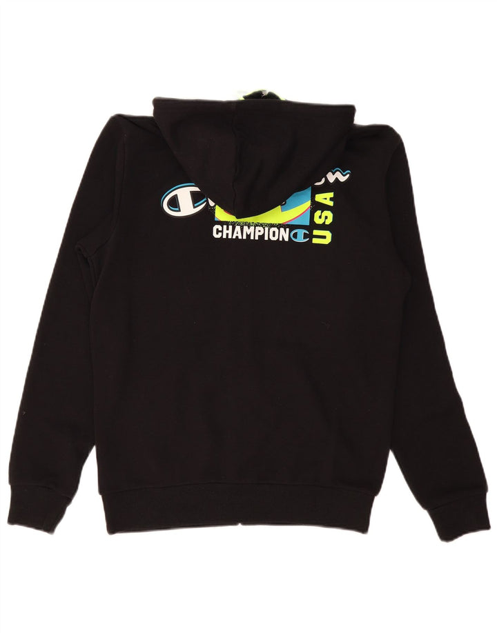 Champion Sudadera con capucha y cremallera gráfica para hombre, talla pequeña, color negro