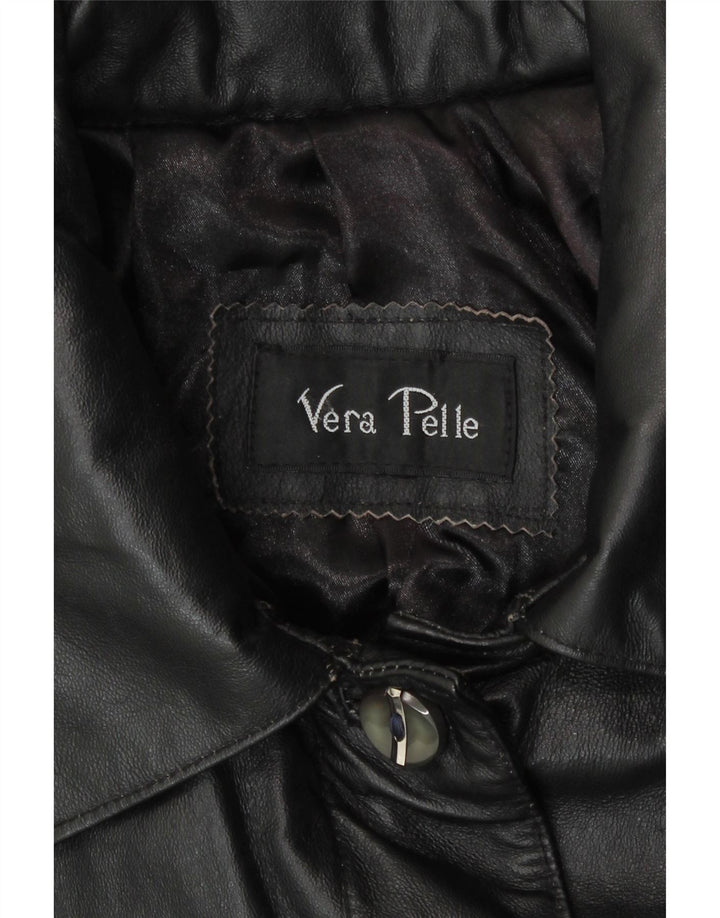 Vintage mujeres suelta ajuste cuero abrigo Reino Unido 14 cuero negro medio