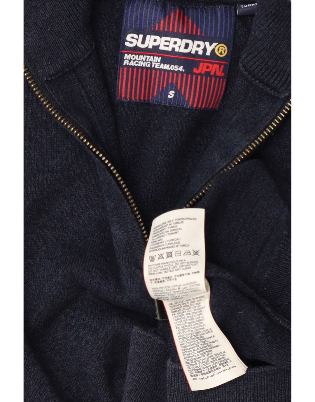 Superdry Jersey con cuello y cremallera para hombre, talla pequeña, algodón azul marino