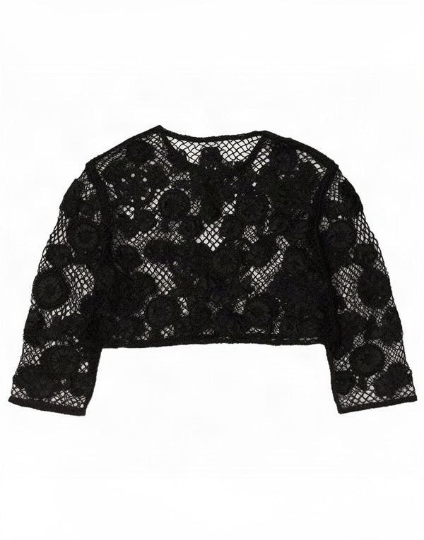 Vintage mujer crop ver a través de blusa Top Reino Unido 14 Medio Negro Floral