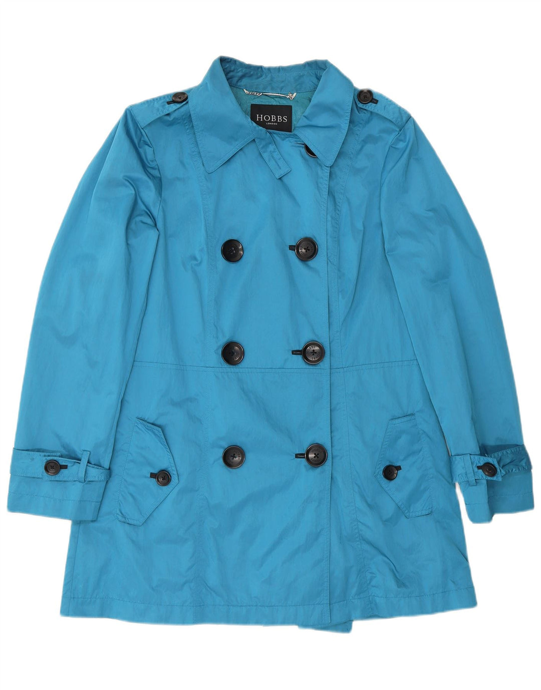 Hobbs Gabardina corta de doble botonadura para mujer UK 12 Poliéster azul medio
