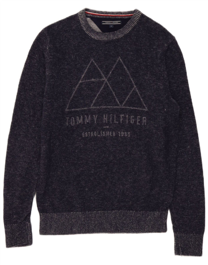 Tommy Hilfiger Jersey con cuello redondo y gráfico para hombre de lana azul marino medio