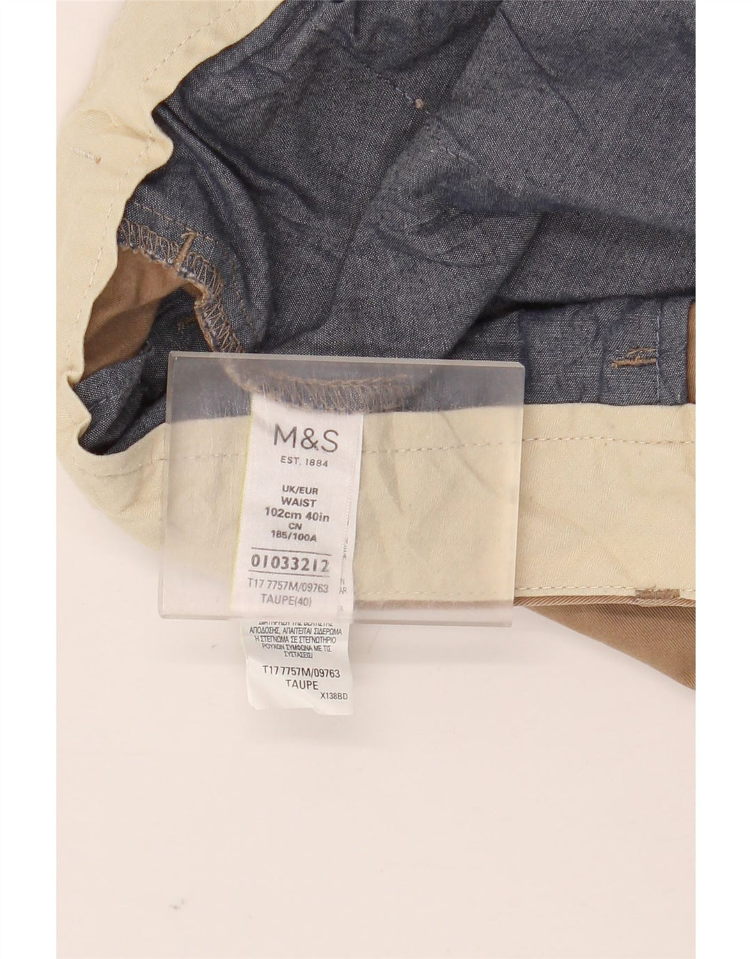 Marks & Spencer Pantalones cortos chinos para hombre W40 XL Algodón beige