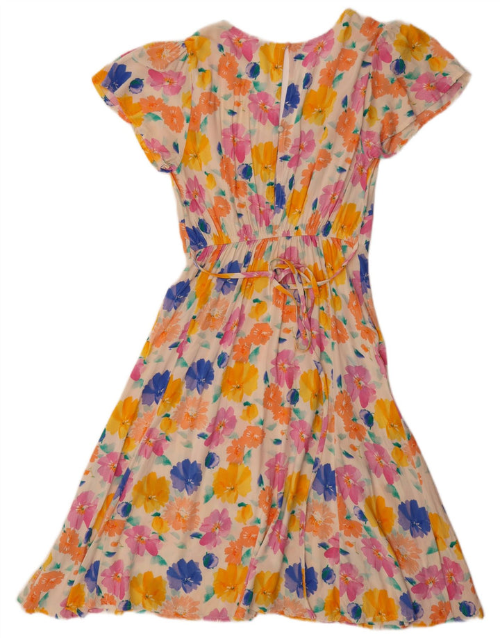 VINTAGE Mujer A-Line Vestido Reino Unido 8 Pequeño Multicolor Floral