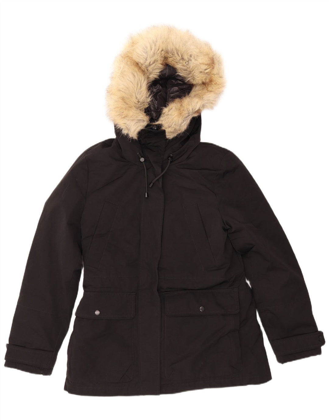 ZARA Chaqueta Parka Con Capucha Para Mujer UK 10 Small Nylon Negro