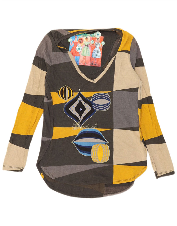 Desigual Mujer Gráfico Top Manga Larga UK 14 Medio Multicolor