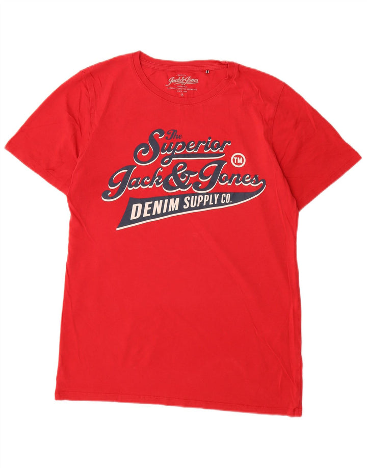 Jack & Jones Hombre Denizen Graphic Camiseta Top Algodón Rojo Mediano