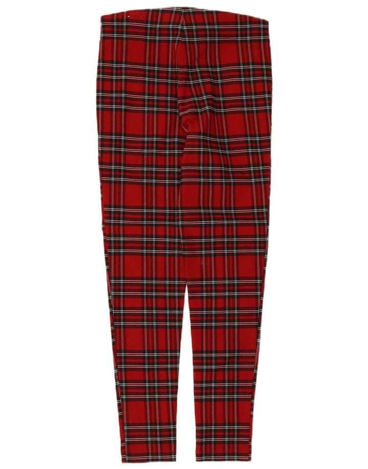 Zara Mujer Pantalón Casual Slim Medium W28 L26 Viscosa A Cuadros Rojos